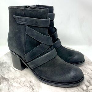 Miz Mooz Jalissa Black Leather Strappy Booties 40 Goth Moto Edgy Comfy Bohemian